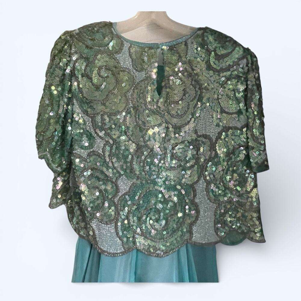 Peak Starlink Vintage Formal Dress Hand Beaded/Sequined Turquoise sz 14 2 piece - Picture 4 of 12